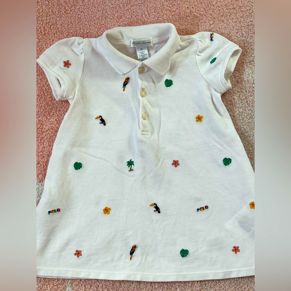 Polo Ralph Lauren White Polo Dress with Colorful Embroidery and bloomers